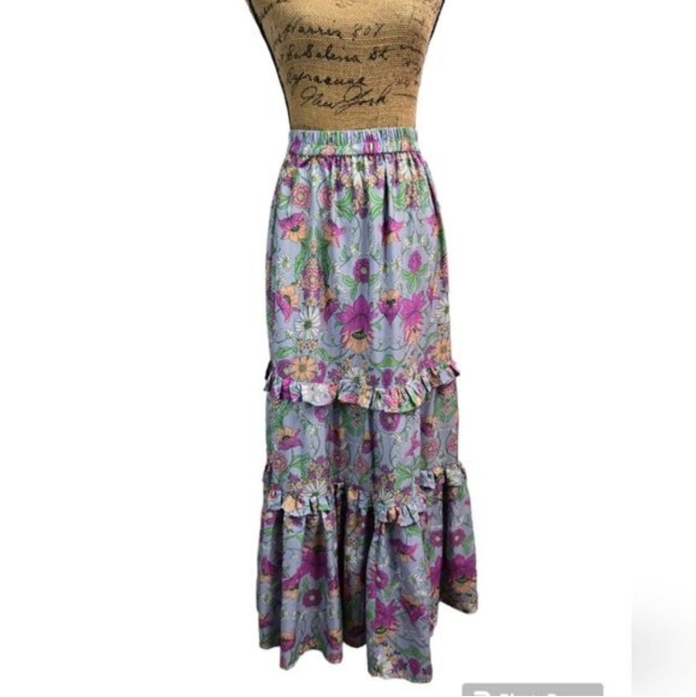 Her Destiny Floral Tiered Maxi Skirt - Lavender/Magenta